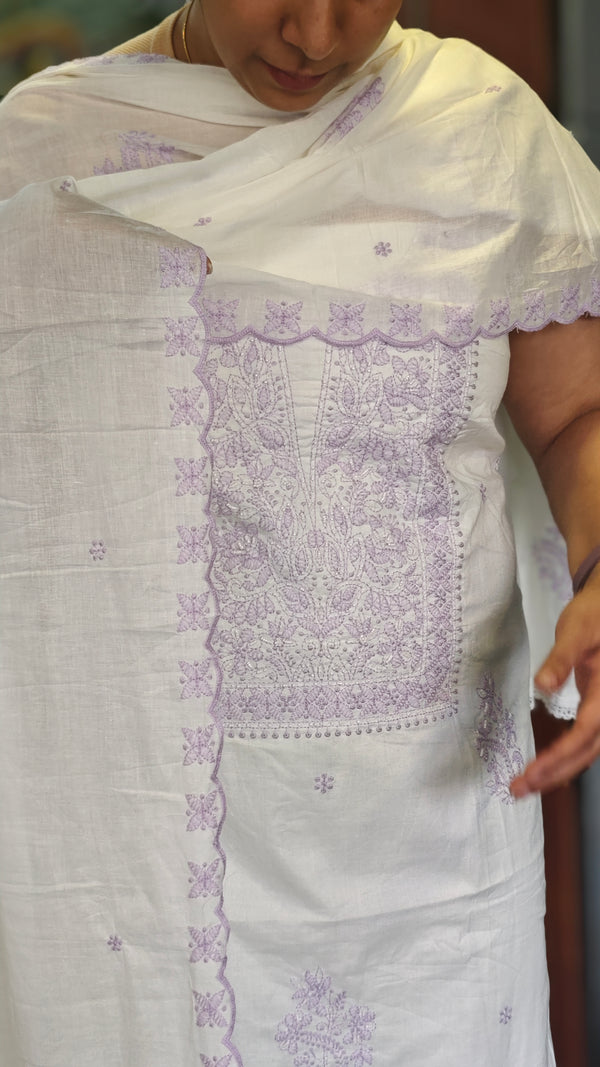 Off white and lavender cotton chikankari suit - NS21