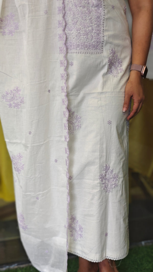 Off white and lavender cotton chikankari suit - NS21