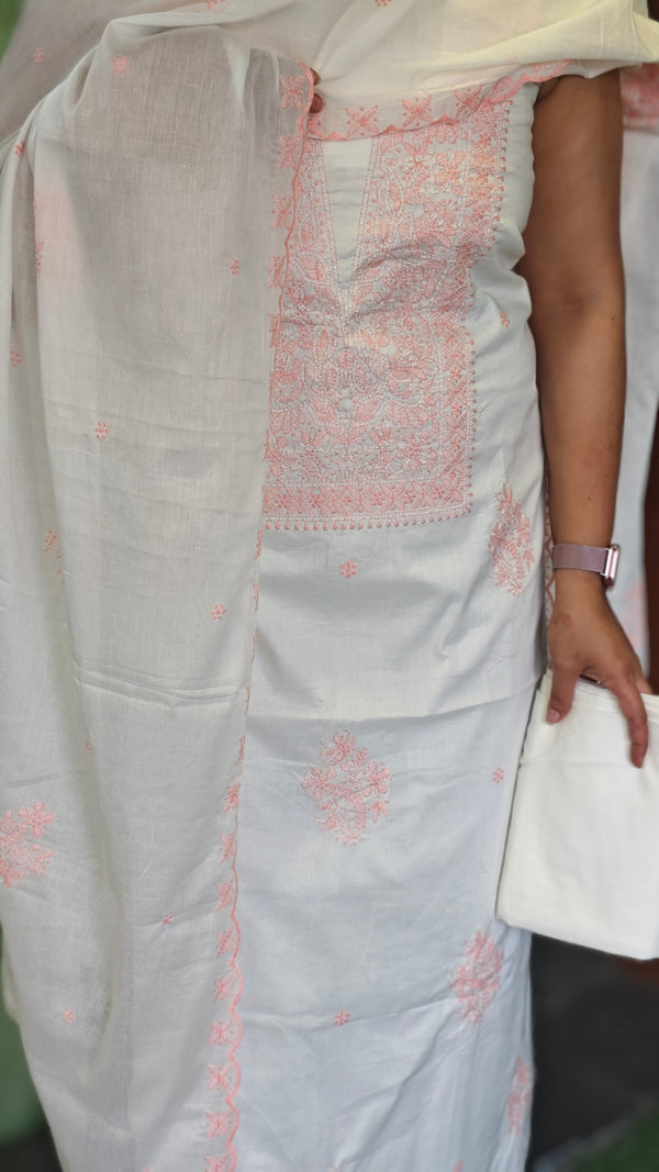 Off white and peach cotton chikankari suit - NS21