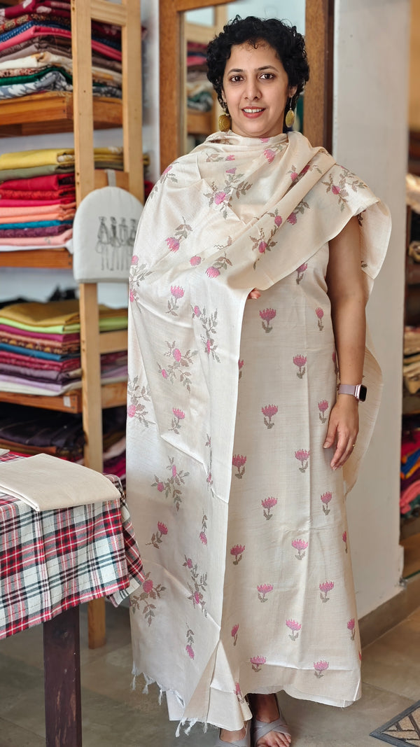 Beige semi tussar silk suit - MTV6 - PL