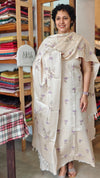 Beige Cross Stitch Embroidered Semi Tussar suit - MTV6 - LM