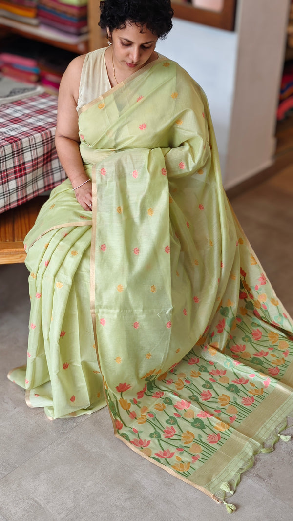 Lime green jamdani saree - JD542