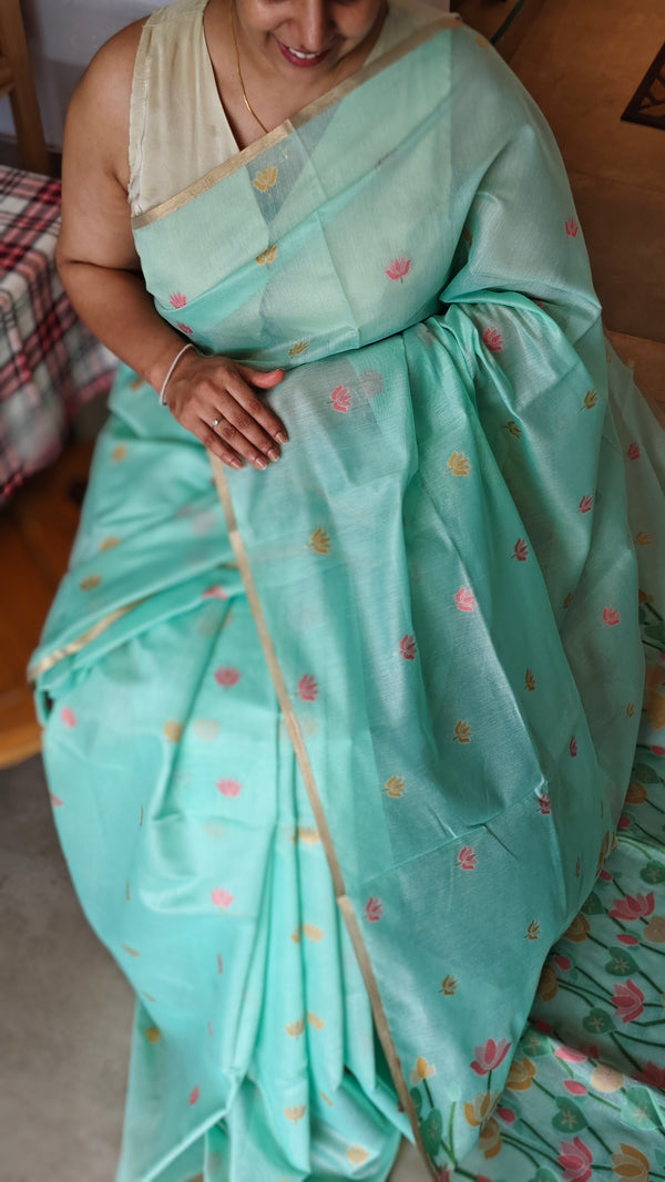 Teal Jamdani saree - JD542