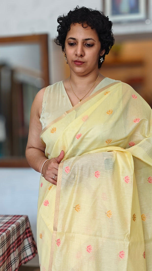 Canary yellow jamdani saree - JD542