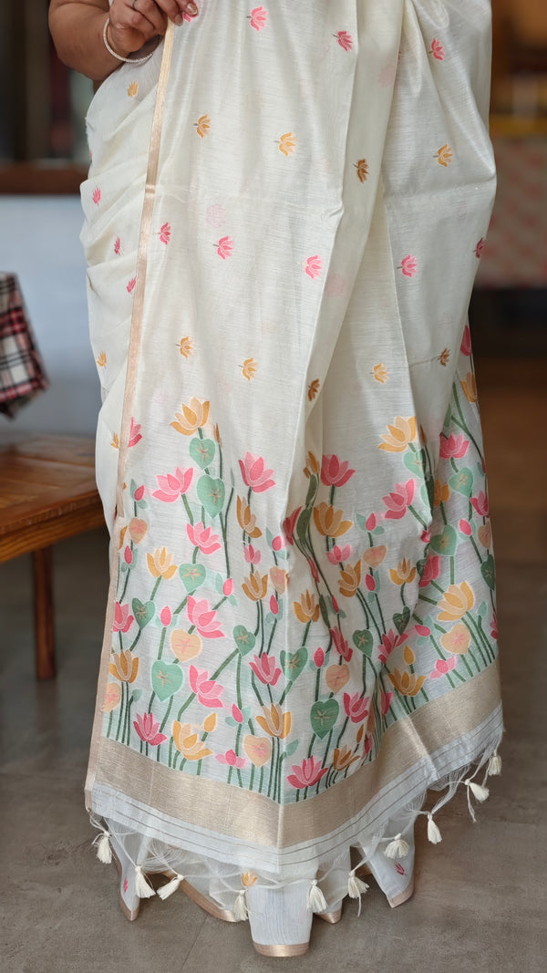 Cream jamdani saree - JD542