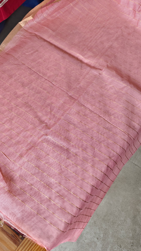 Flamingo Pink Linen Chanderi Jamdani Saree - JD542