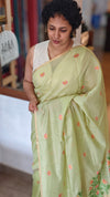 Lime Green Linen Chanderi Jamdani Saree - JD542 - B