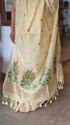 Canary Yellow Linen Chanderi Jamdani Saree - JD542 - B