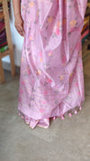 Lilac Linen Chanderi Jamdani Saree - JD542
