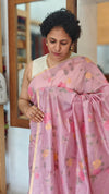 Lilac Linen Chanderi Jamdani Saree - JD542