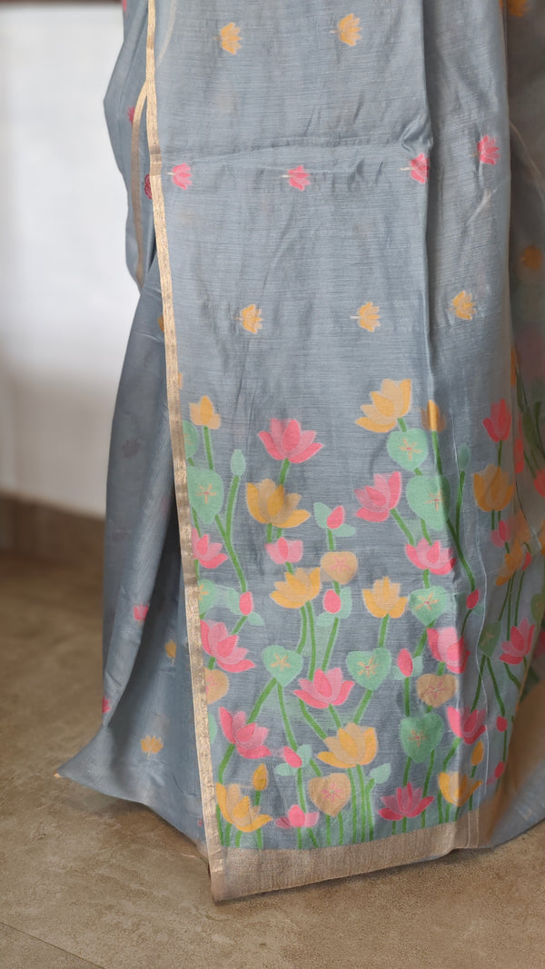 Bluish Grey Jamdani saree - JD542