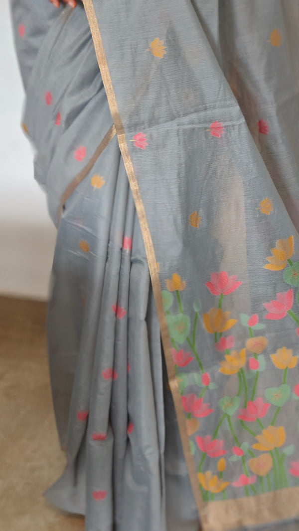 Bluish Grey Jamdani saree - JD542
