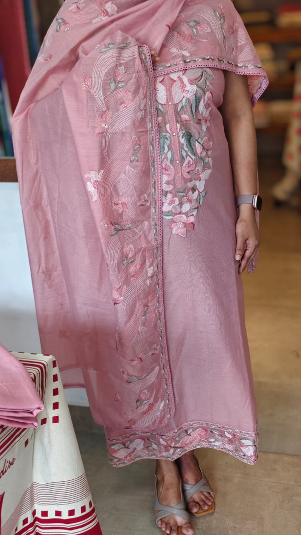Pink Mal Chanderi Embroidered Suit - XA22