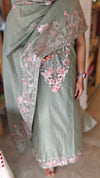 Sage Green Mal Chanderi Embroidered Suit - XA22