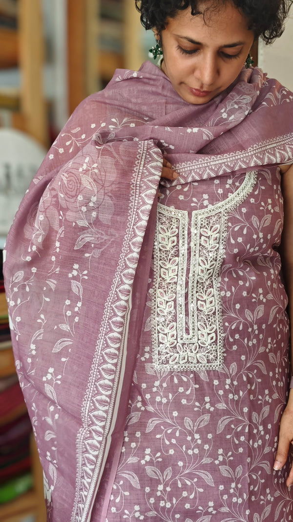 Mauve printed linen cotton suit - 665