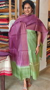 Green and purple noil tussar silk suit