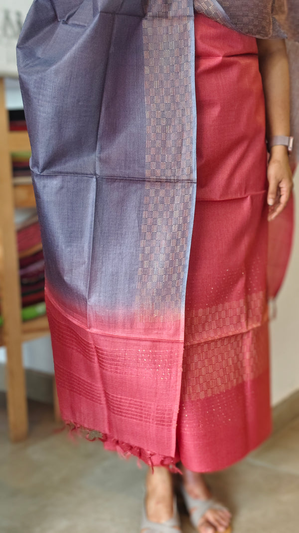 Dark pink and grey noil tussar silk suit