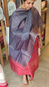 Dark pink and grey noil tussar silk suit