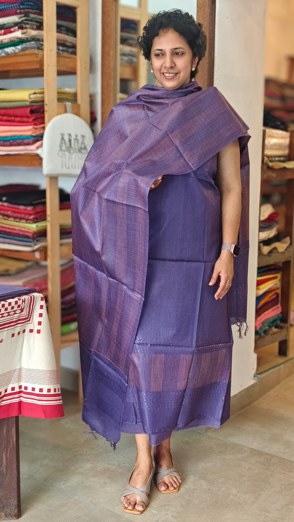 Purple noil tussar silk suit