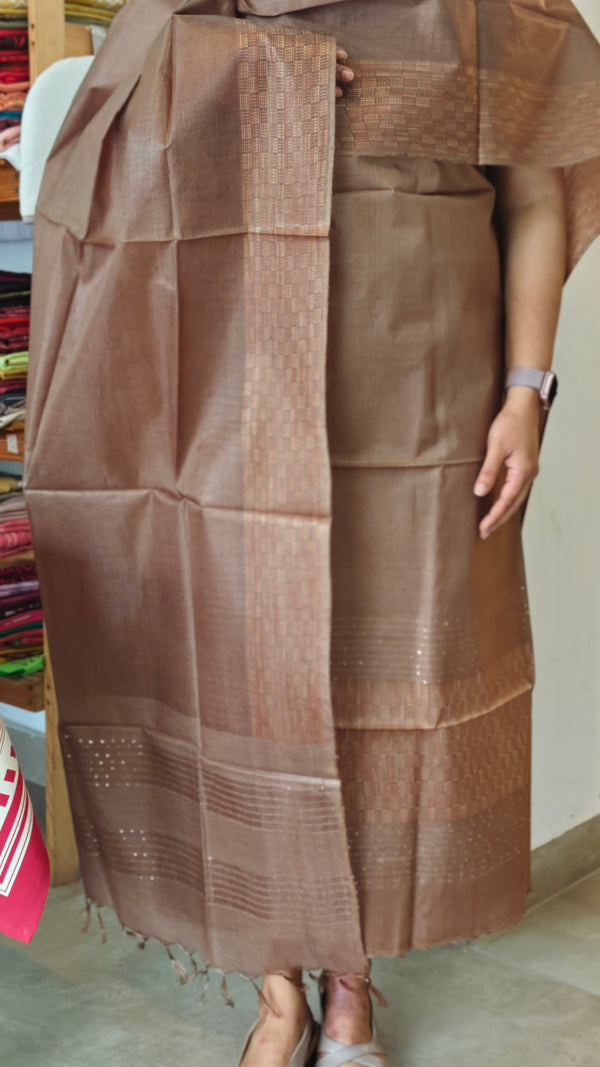 Walnut brown noil tussar silk suit