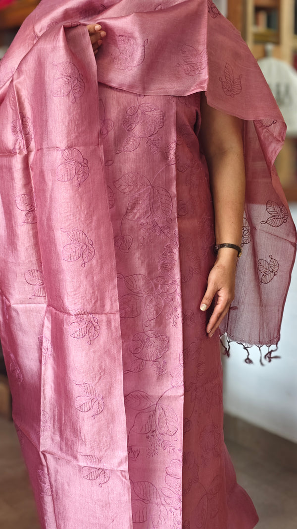 Mauve Embroidered Tussar Silk Suit - GS10