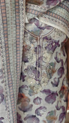 Cream and purple floral printed linen suit - B449