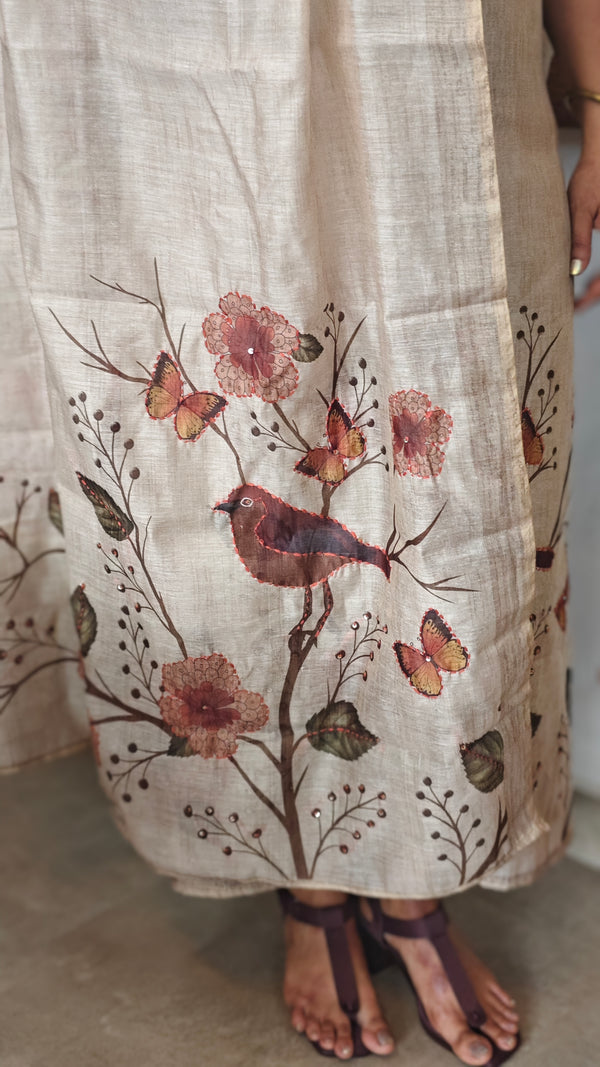 Beige Printed Linen suit