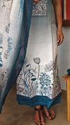 Blue and off white printed cotton linen suit