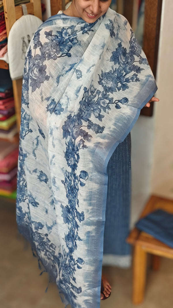 Indigo and white cotton linen suit - 823A