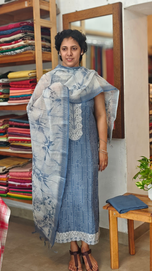 indigo and white Cotton Linen suit - 823B