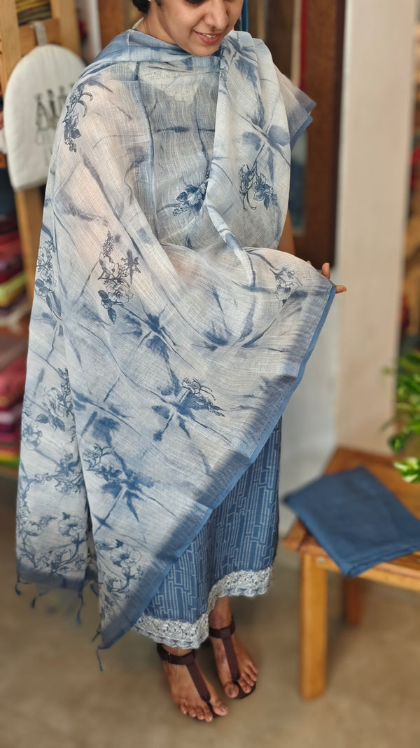 indigo and white Cotton Linen suit - 823B