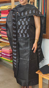 Black lined noil tussar silk cutwork suit