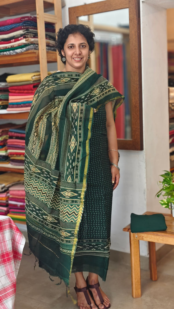Green and cream chanderi suit