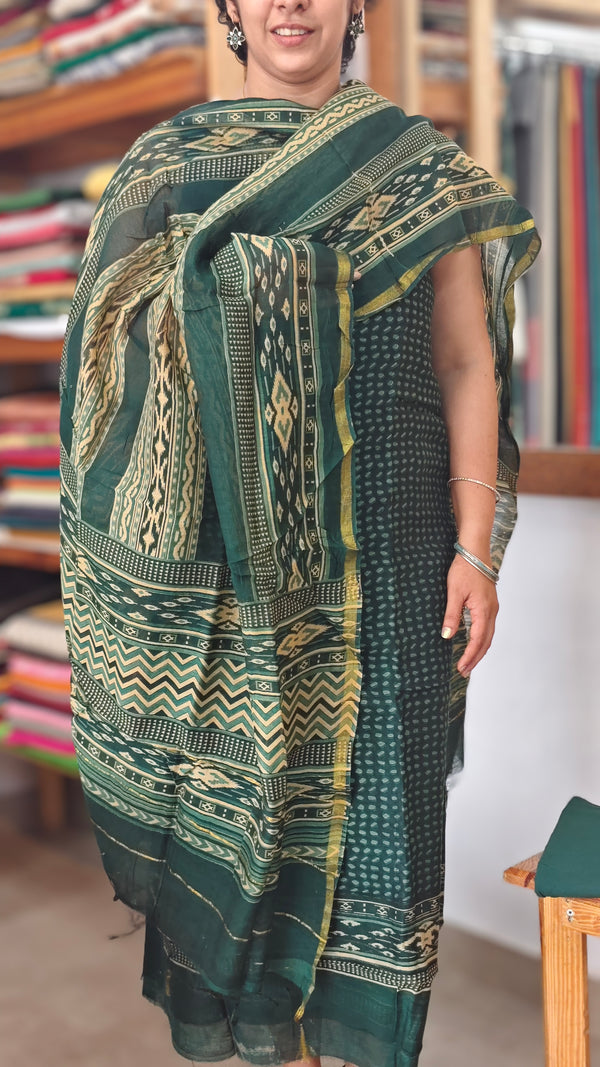 Green and cream chanderi suit