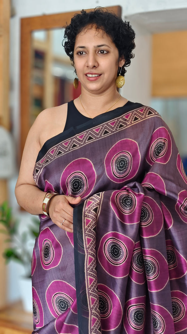 Mauve and purple Ajrakh Modal saree - MAK9