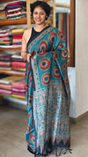 Teal and brick red Ajrakh Modal saree - MAK9