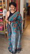 Teal and brick red Ajrakh Modal saree - MAK9