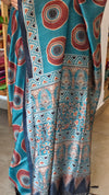 Teal and brick red Ajrakh Modal saree - MAK9