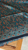 Teal and brick red Ajrakh Modal saree - MAK9