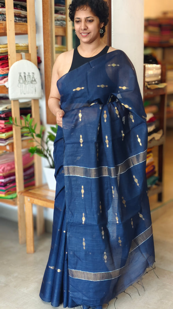 Navy Blue Bhagalpuri Silk saree