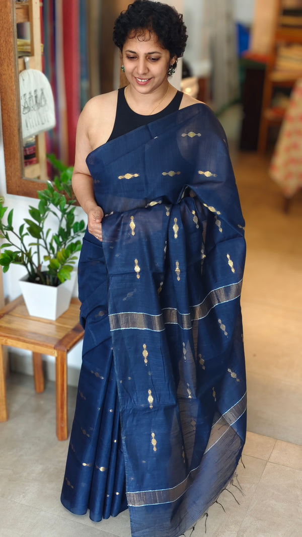 Navy Blue Bhagalpuri Silk saree