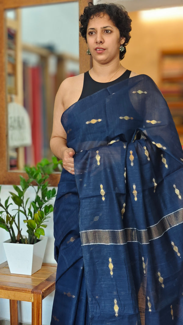 Navy Blue Bhagalpuri Silk saree
