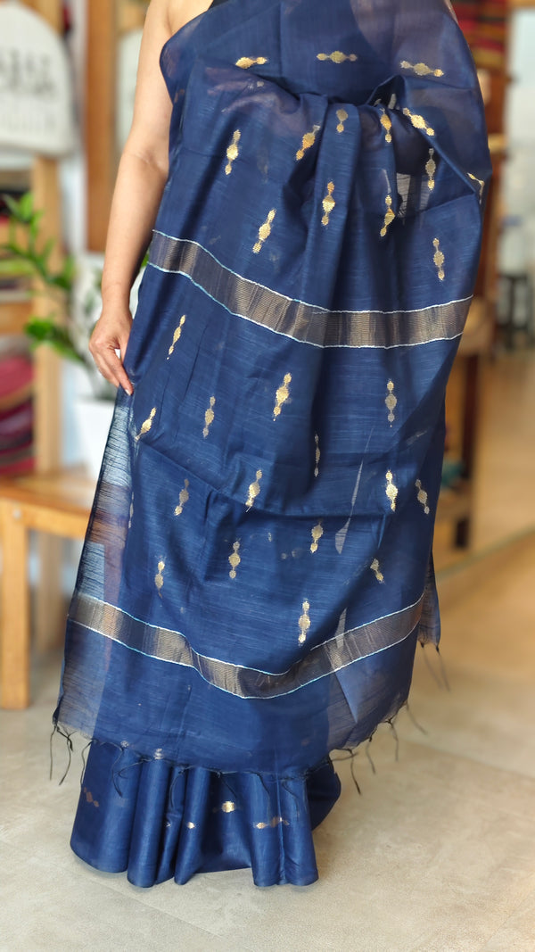 Navy Blue Bhagalpuri Silk saree