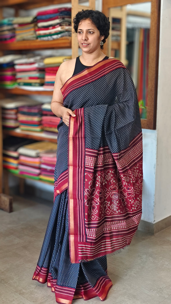 Black and red semi silk saree