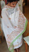 Milky white and green Chikankari cotton suit - 673W - 2