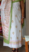 Milky white and green Chikankari cotton suit - 673W - 2