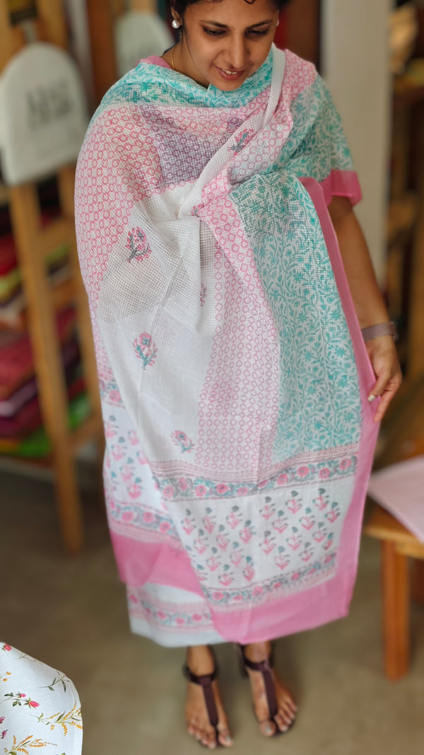 Milky white and Pink Cotton Chikankari suit - 673W - 1