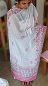 Milky white and pink cotton Chikankari Suit - 673W - 2