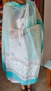 Milky white and blue Cotton Chikankari suit - 673W
