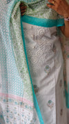 Milky white and blue Cotton Chikankari suit - 673W